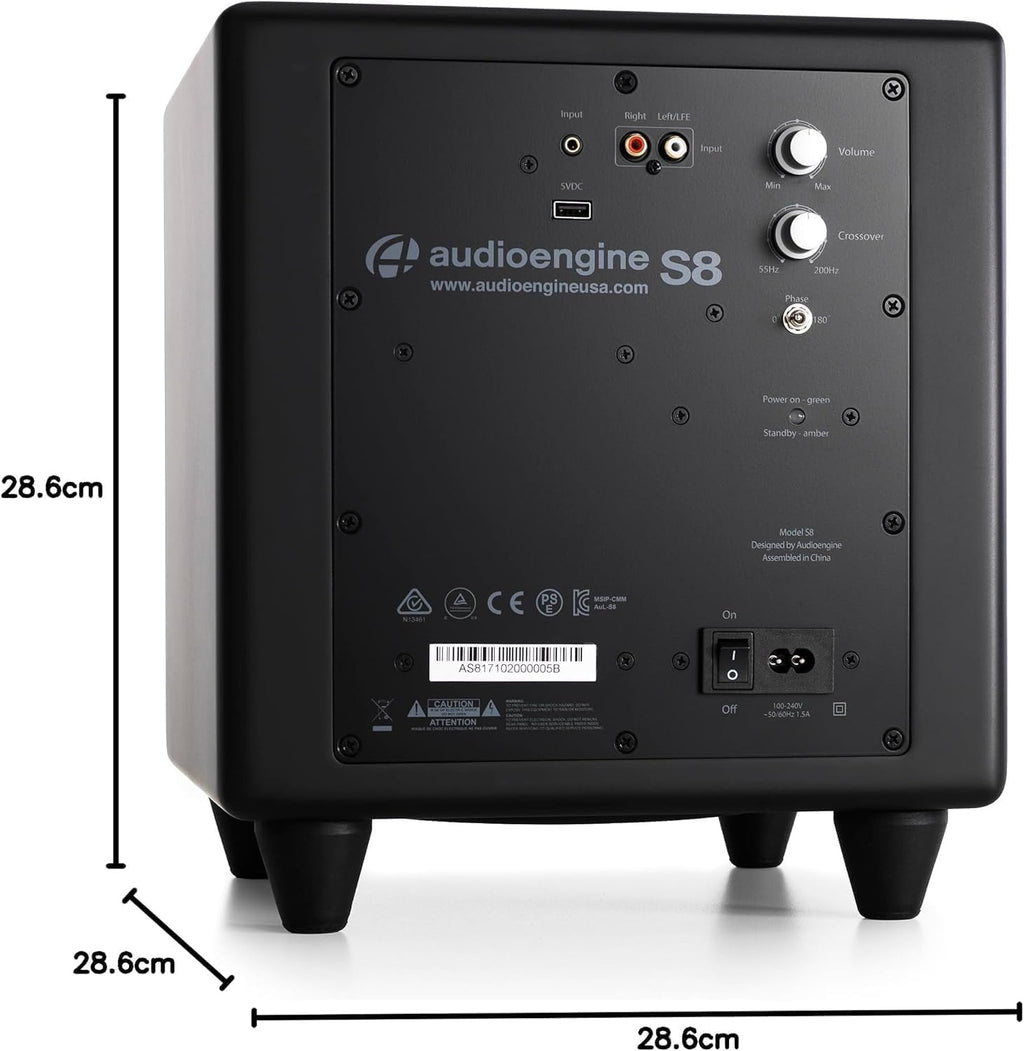 Audioengine S8 Powered Subwoofer Speaker - 250W 8-inch Home Woofer with Built-in Amplifier and Dual Audio Inputs for Home Audio