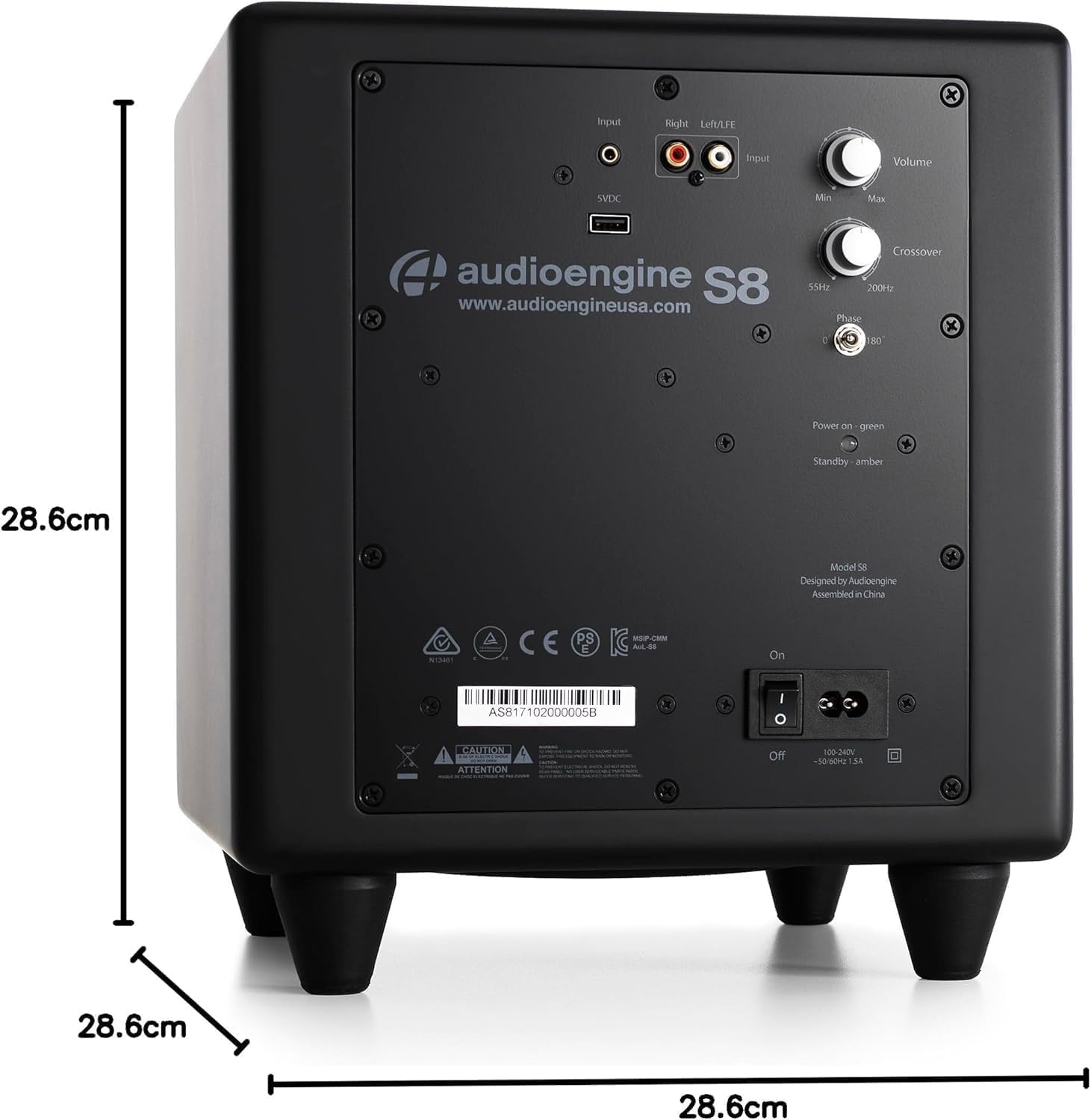 Audioengine S8 Powered Subwoofer Speaker - 250W 8-inch Home Woofer with Built-in Amplifier and Dual Audio Inputs for Home Audio
