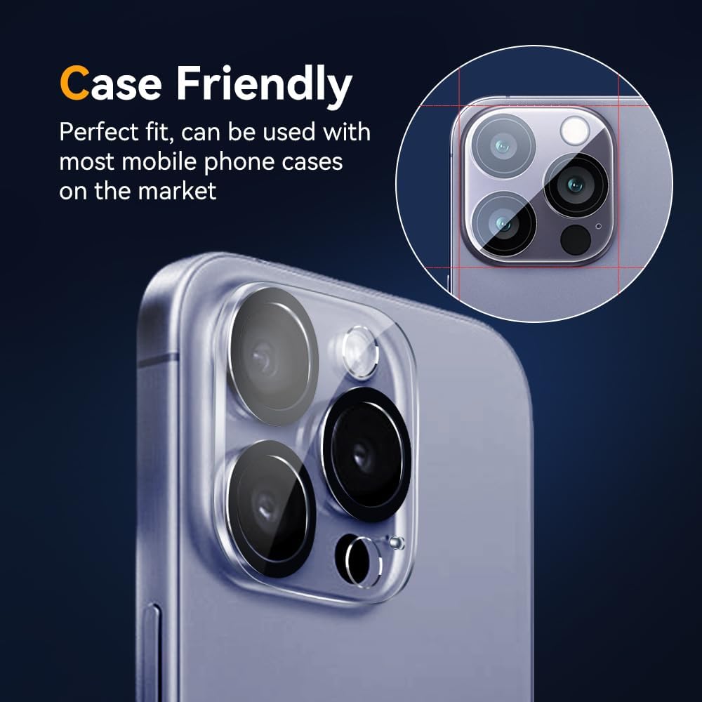 Camera Lens Protector for iPhone 15 Pro 6.1" ＆ iPhone 15 Pro Max 6.7",9H Tempered Glass，Ultra HD, Scratch Resistance Easy to Install，Case Friendly，[Does not Affect Night Shots] 3-Pack