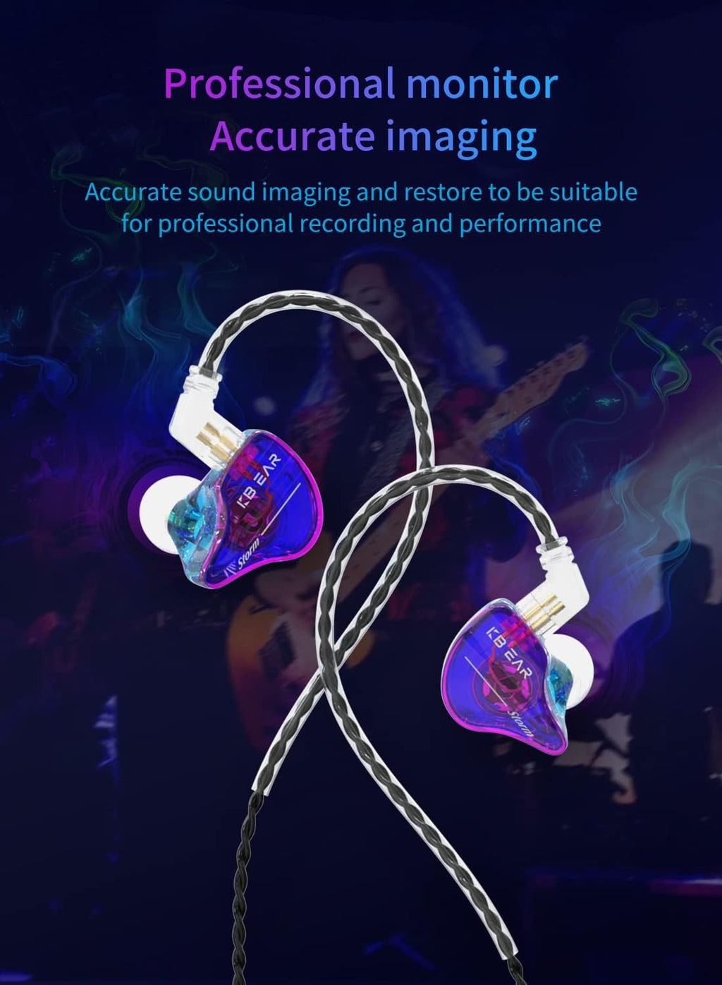 YINYOO KBEAR Storm Professional in Ear Headphones Monitor Earphones for Singers Drummers Musicians Bassists, Custom Wired Earbuds IEM, Hi Res Detachable OFC Silver-Plated Cable Auriculares