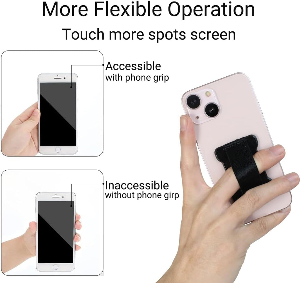 Phone Grip Finger Strap Holder, Phone Gripper for Back of Phone Grip Phone Finger Holder Suitable for iPhone Samsung and Most Smartphones - 2Pack(PU Black)