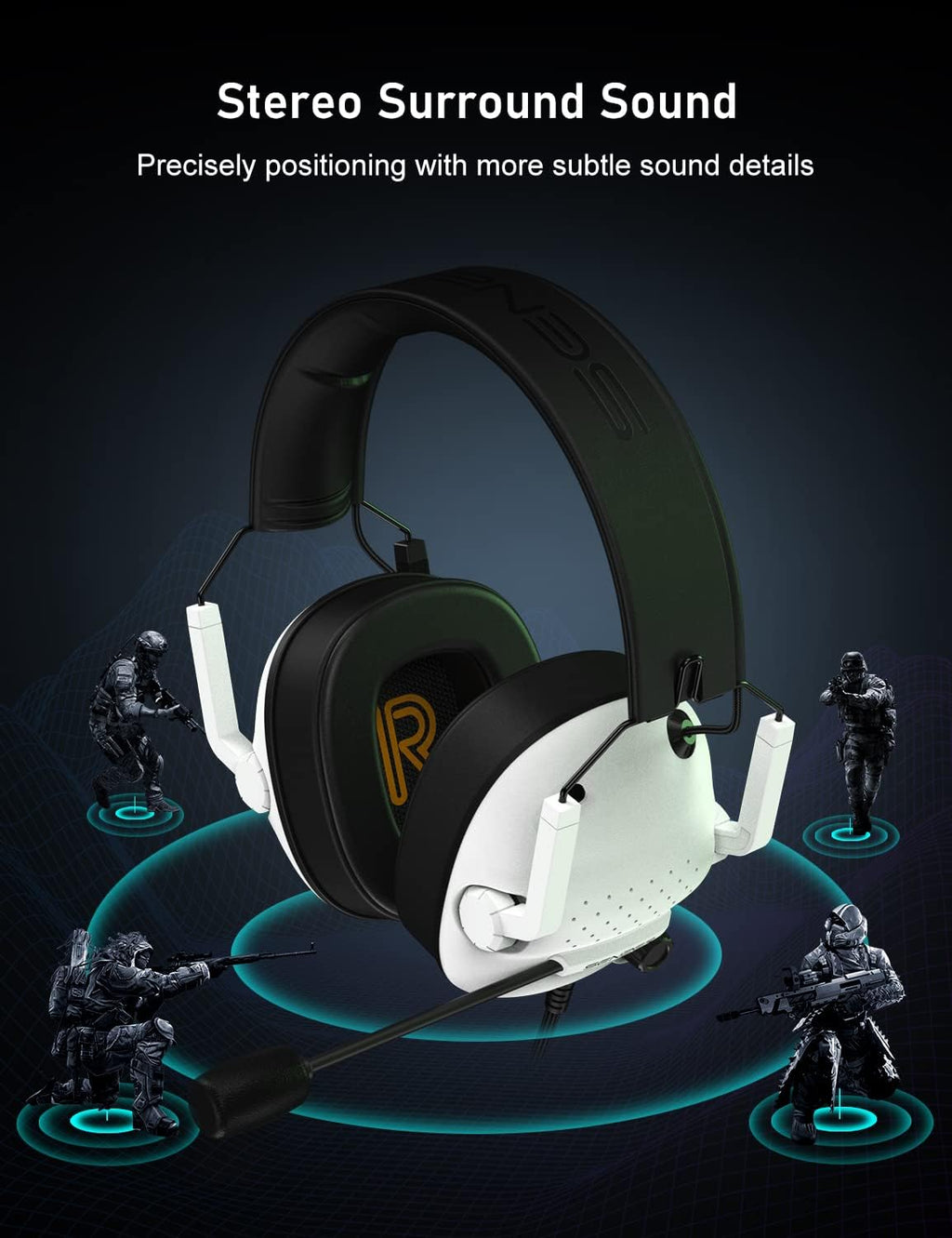 SENZER SG500 Surround Sound Pro Gaming Headset with Noise Cancelling Microphone - Soft Memory Foam Padding - Portable Foldable Headphones for PC, PS4, PS5, Xbox One, Switch - White