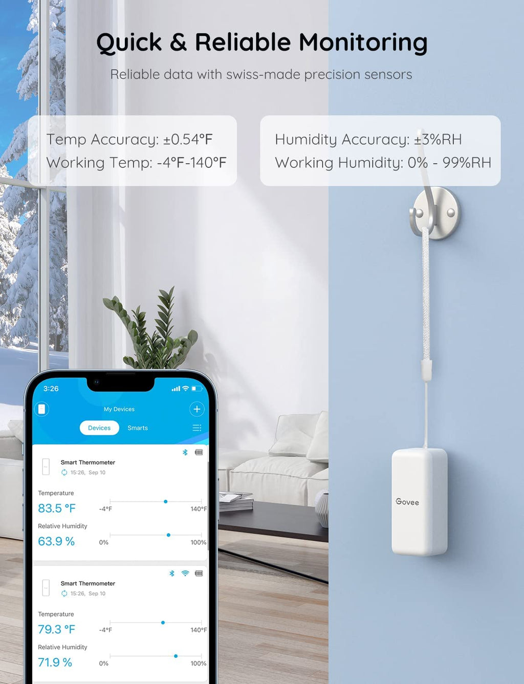 Govee WiFi Hygrometer Thermometer 6 Pack H5100, Indoor Wireless Temperature Humidity Sensor Monitor with Remote App Notification Alert, 2 Years Data Storage Export, for Home, Greenhouse