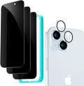 ESR 3+1 Pack for iPhone 15 Plus Privacy Screen Protector Set, Anti-spy Tempered-Glass Privacy Screen Protector, Micro-curved Edges, Case Friendly, 3-Pack with 1 Set of Individual Camera Lens Protector