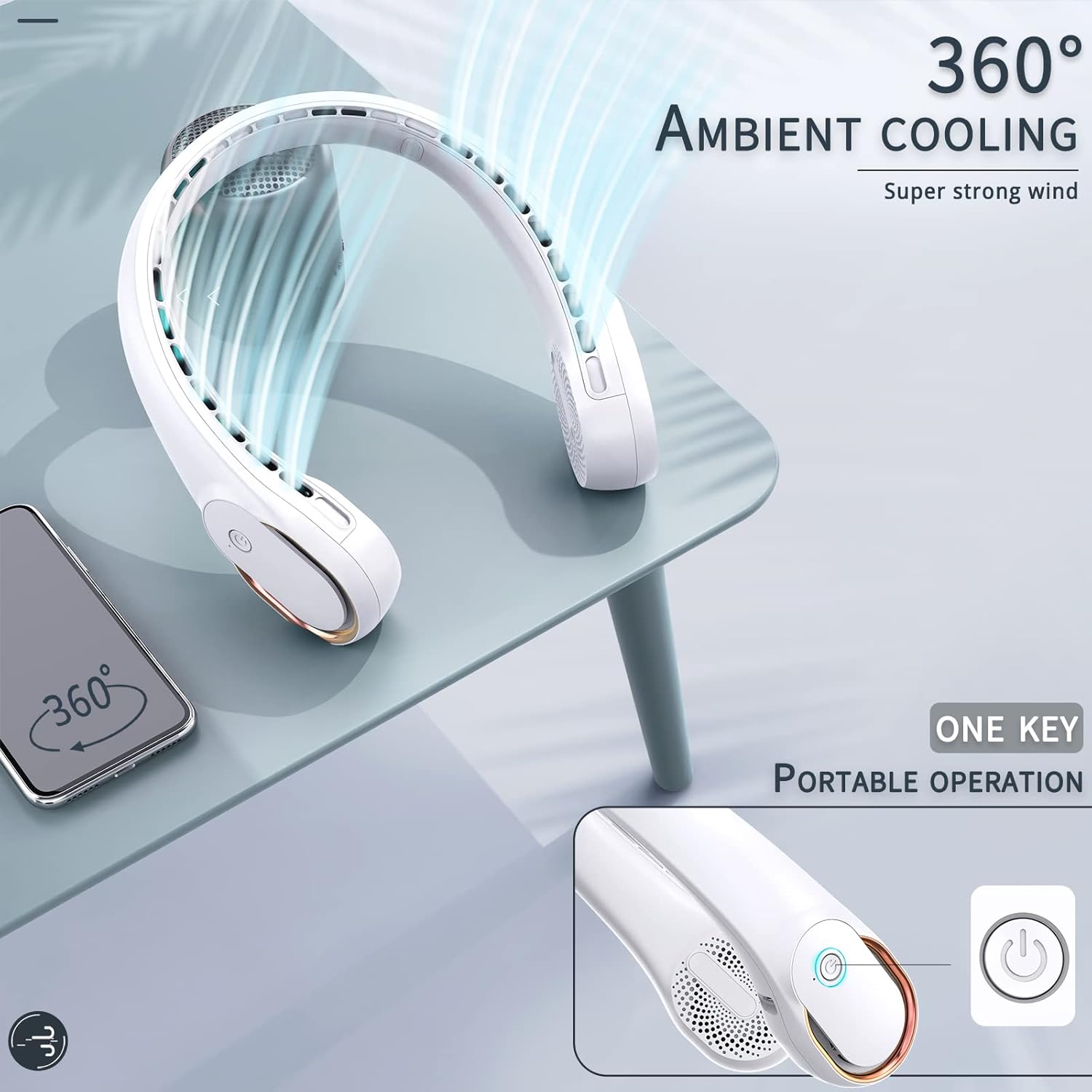 Portable Neck Fan, Bladeless Neck Fan, USB Rechargeable Personal Fan, 4000 mAh Battery Operated Fan, 3 Speeds Adjustable,Faster Cooling, Ultra Quiet, Suitable for Home, Office, Sports
