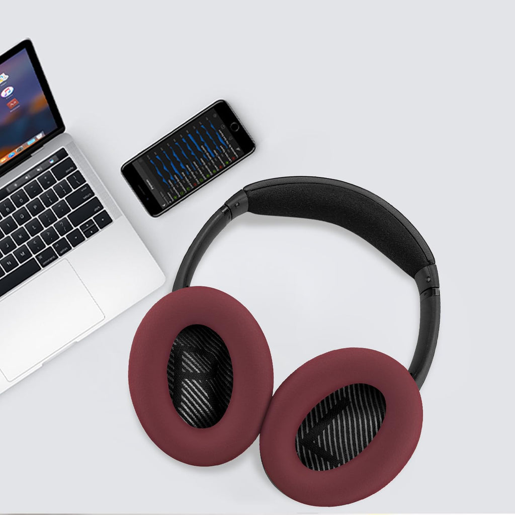 SOULWIT Silicone Ear Pads Cover Protector for Bose QuietComfort QC15 QC25 QC2 QC35 QC45/Ae2 Ae2i Ae2w/SoundTrue & SoundLink AE Headphones Cushions, Sweatproof, Easily Washable - Burgundy