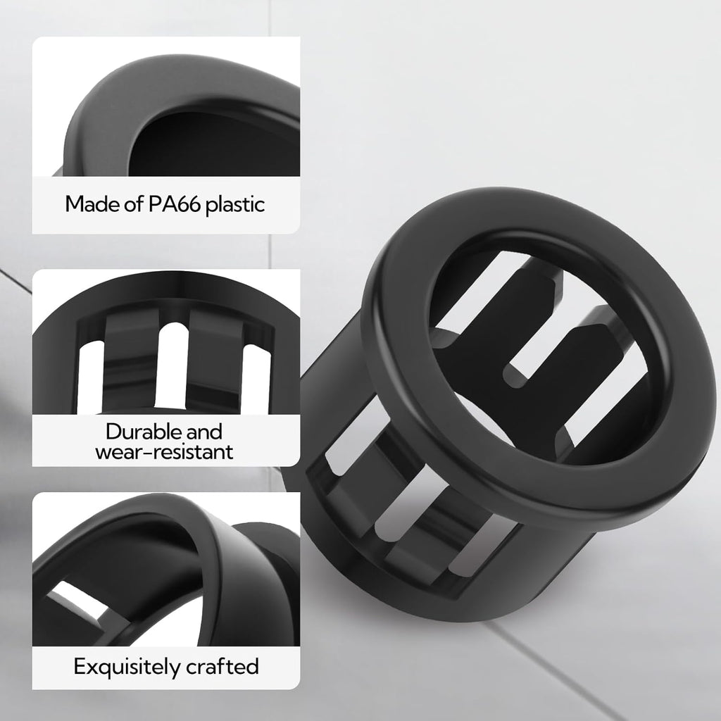 200PCS 1/2" Black Cable Snap Bushing Grommet, Snap in Cord Bushing Protect Cables
