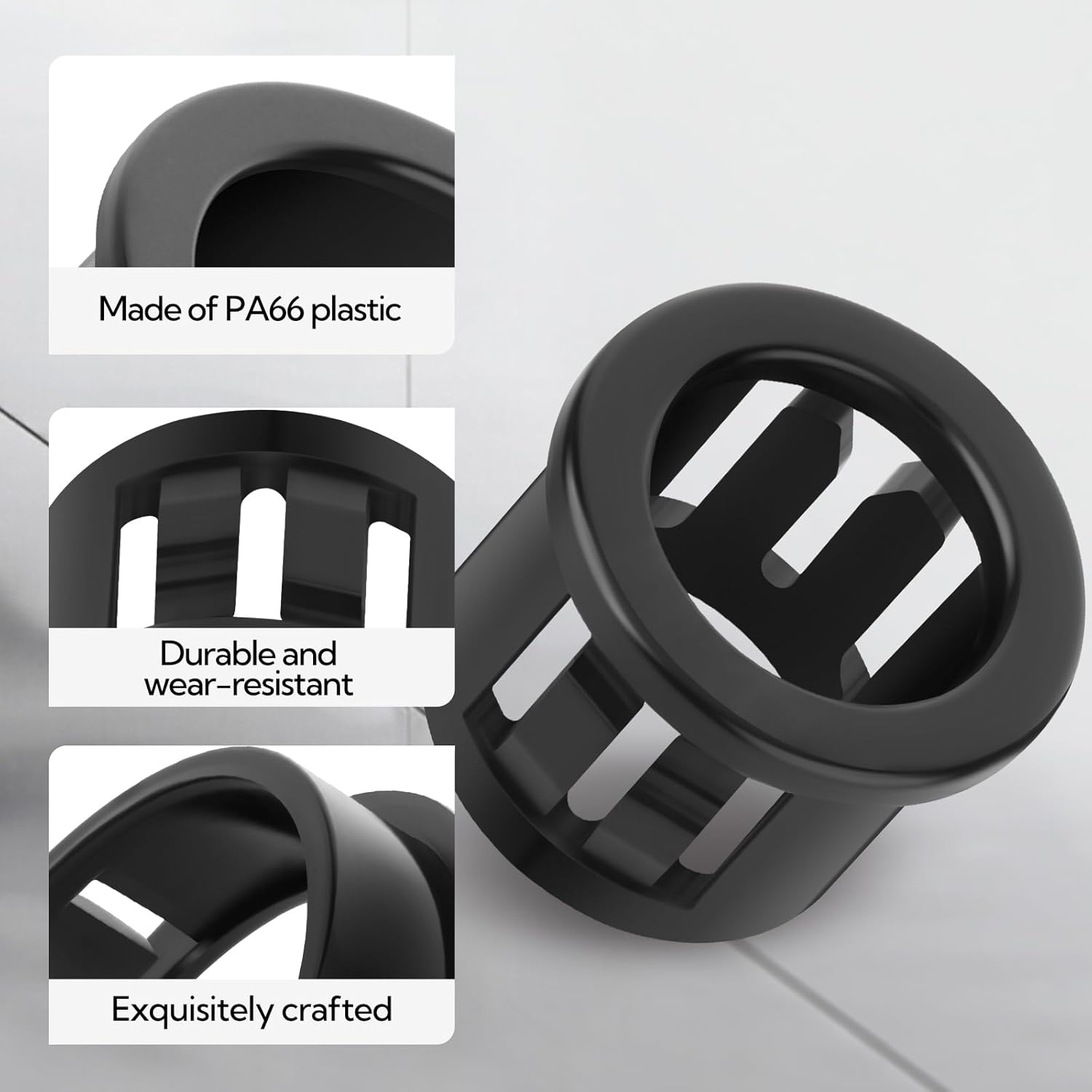 200PCS 1/2" Black Cable Snap Bushing Grommet, Snap in Cord Bushing Protect Cables