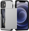 Nvollnoe for iPhone 12 Mini Case with Card Holder Heavy Duty Protective Dual Layer Shockproof Hidden Card Slot Slim Wallet Case for iPhone 12 Mini for Men&Women(Silver)