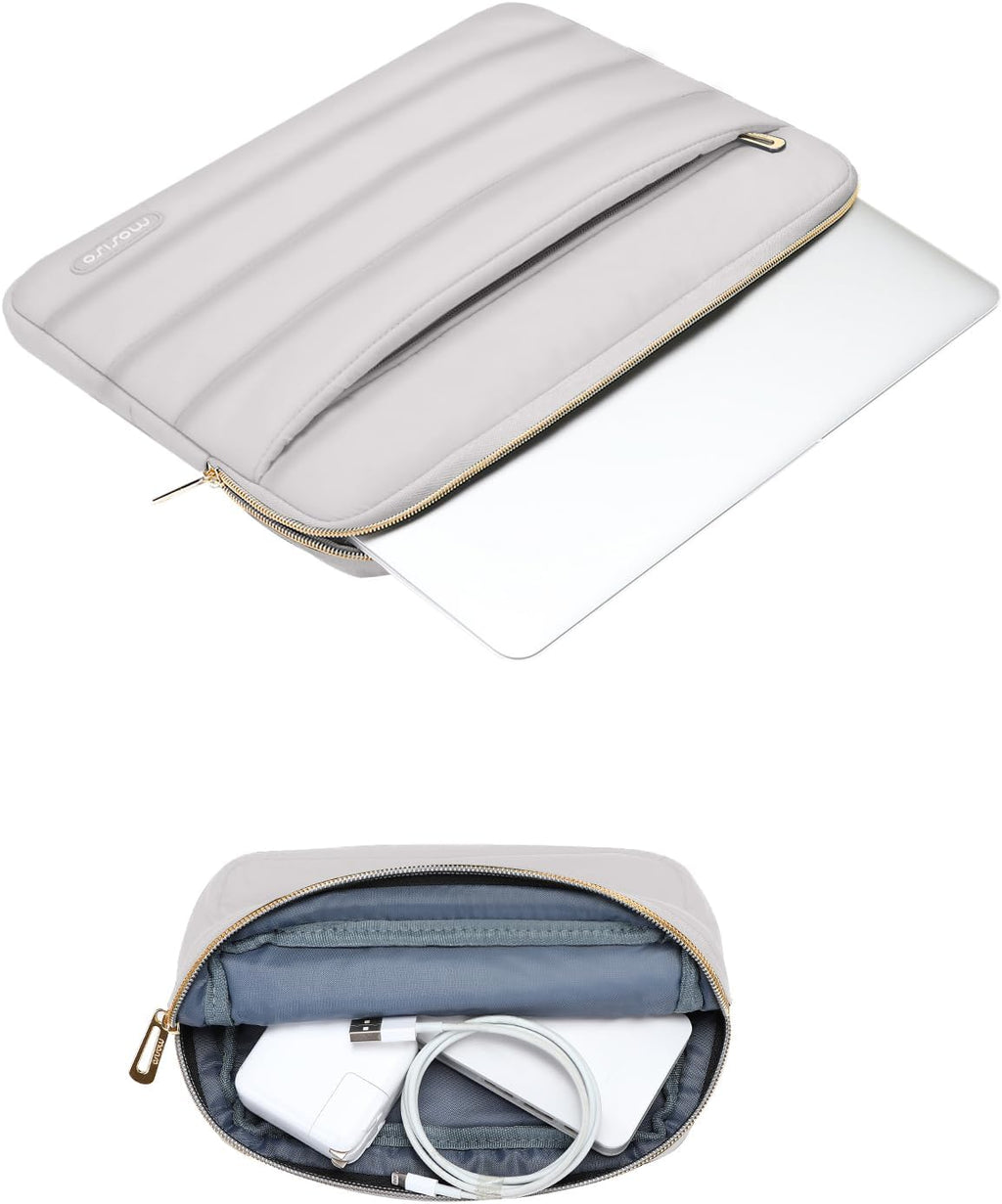 MOSISO 13.3 inch Laptop Case, 13-13.3 inch Puffy Laptop Sleeve Compatible with MacBook Air 13 13.6 M4 M3 M2 M1/Pro 13/Pro 14, HP Dell ASUS Lenovo,Polyester Horizontal Bag with Small Case, Gray