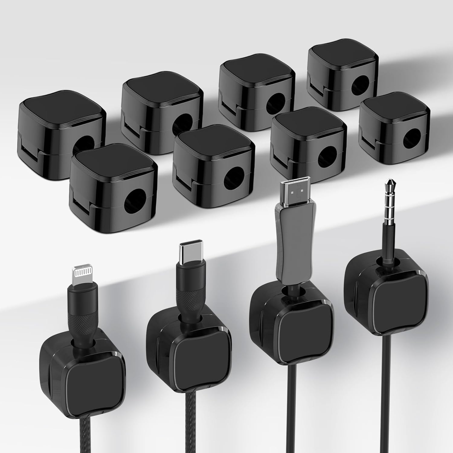 12 Pack Cable Clips, Cord Organizer, Cord Holder for Nightstand, Magnetic Cord Organizer, Strong Adhesive Charging Cable Keeper, Clip Holder