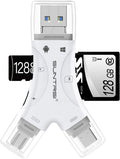 SD Card Reader for iPhone/ipad/Android/Mac/Computer/Camera,4 in1 Micro SD Card Reader Trail Camera Viewer, Portable Memory Card Reader SD Card Adapter for SD and TF Cards(White)