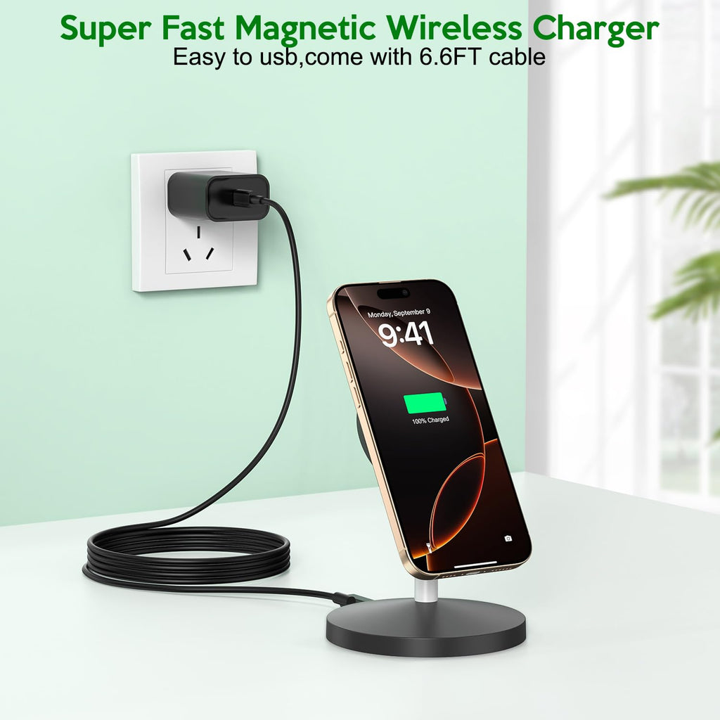 2Pack Magnetic Wireless Mag-Safe Charger Stand,Long 6FT USB C Cable + USB C Charge Block + 15W Apple Magsafe Wireless Station/Pad Fast Charging for iPhone 16 Pro/16 Plus/16 Pro Max/15/14/13/12/AirPods