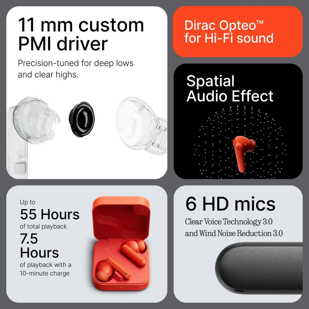 CMF Buds 2 Wireless Earbuds, 2025New Bluetooth Headphones with 48dB Hybrid ANC, Ultra Bass Technology Active Noise Cancellation Earphones, 55H Playtime, 6HD Mics, ChatGPT Integration Light Orange