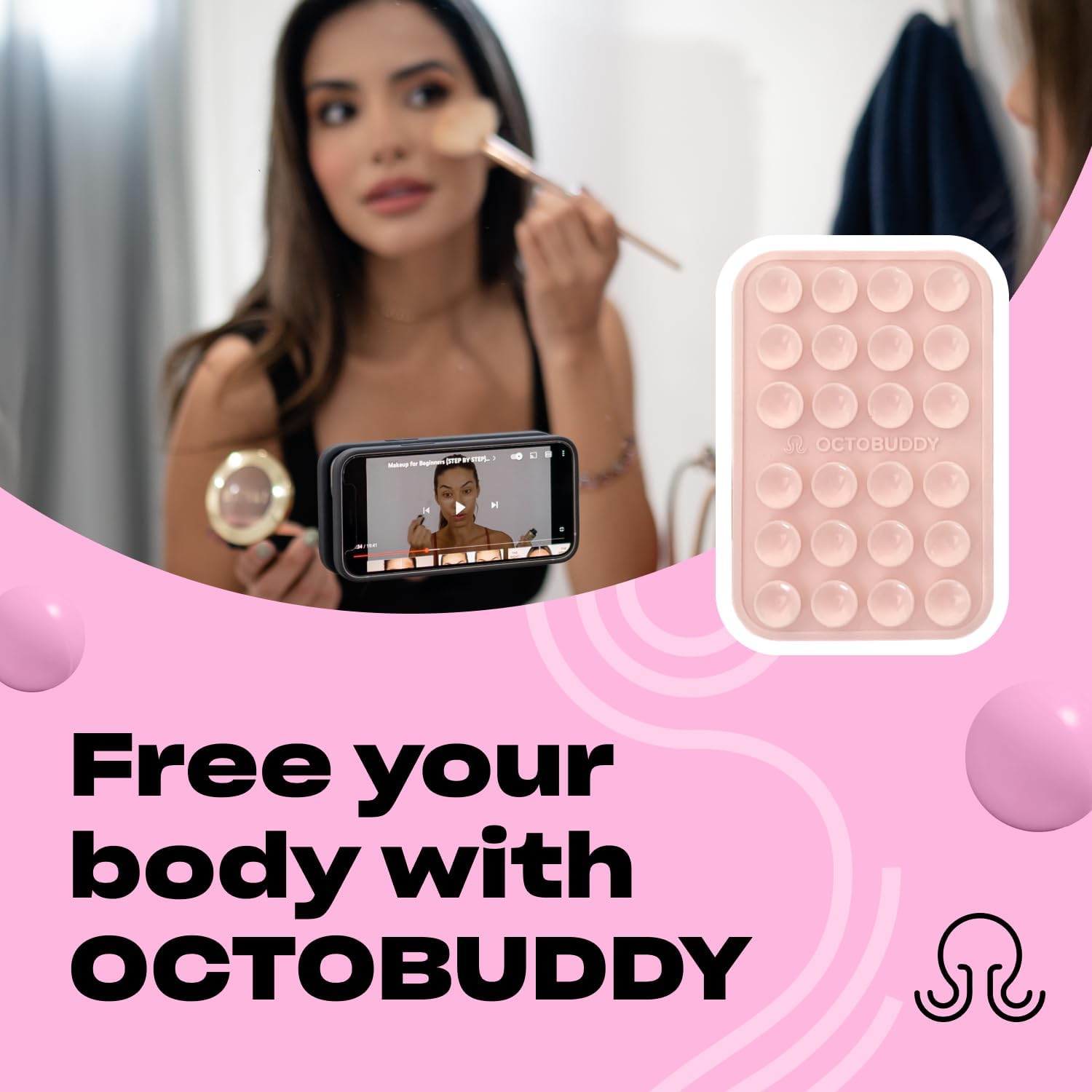 Classic - Silicone Suction Phone Case Adhesive Mount - Hands-Free, Strong Grip Holder for Selfies and Videos - iPhone and Android Compatible - 2.25″ x 3.25″, Chalk Pink