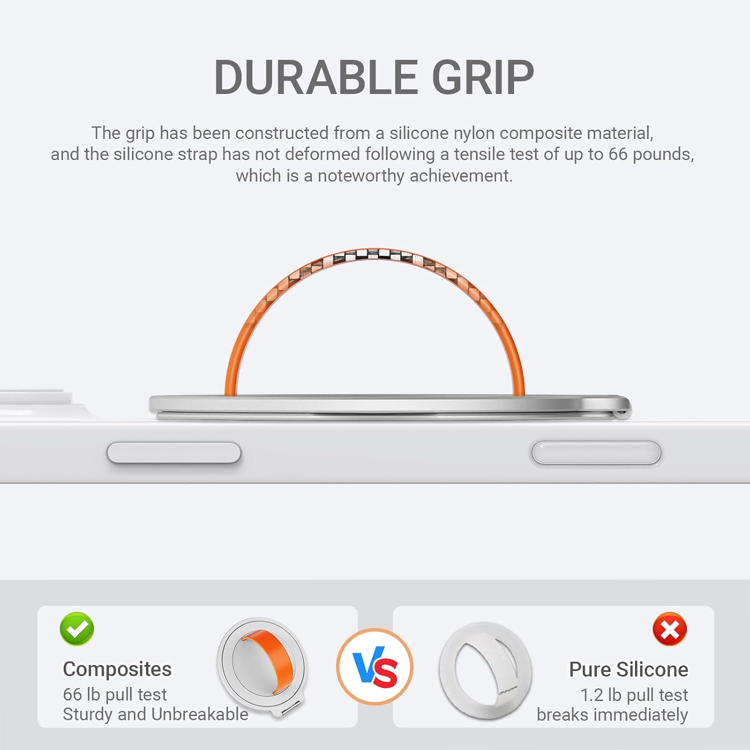 Grat 3 Upgraded Magnetic Phone Grip Stand, 360° Rotatable Silicone Strap Phone Loop Holder, Detachable Ring Kickstand Compatible with Magsafe iPhone 16 15 14 13 12 Pro/max, Silver