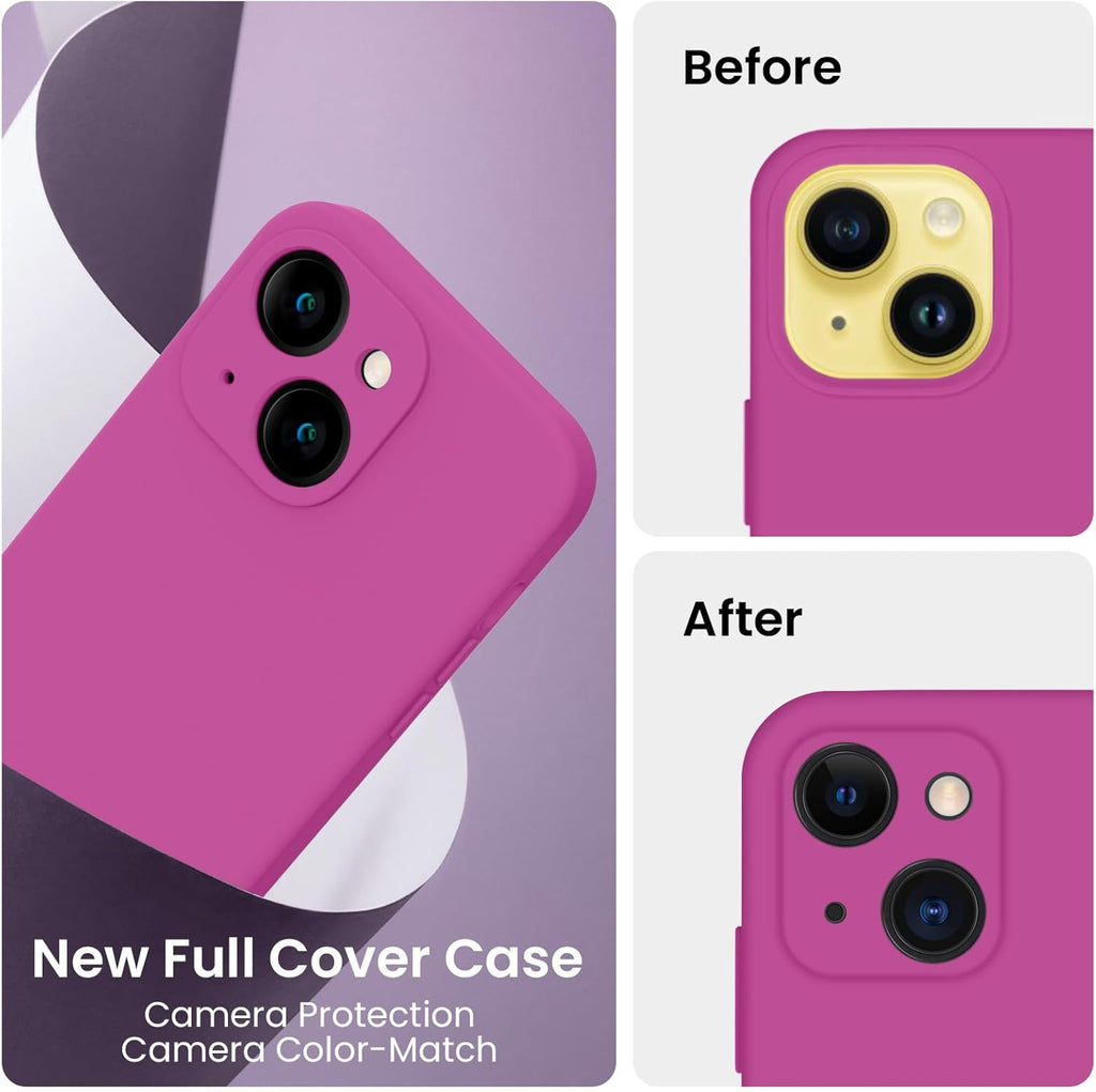 FireNova Designed for iPhone 14 Case, Silicone Upgraded [Camera Protection] Phone Case with [2 Screen Protectors], Soft Anti-Scratch Microfiber Lining Inside, 6.1 inch, Shocking Pink