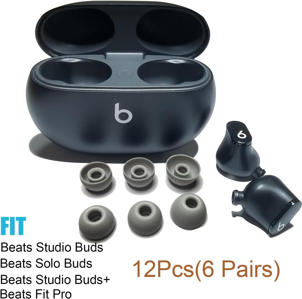 Silicone Ear Tips for Beats Studio Buds Tips Replacement Ear Tips Beats Studio Buds+/Fit Pro/Splo Buds Tips for Beats Earbuds Replacement, 6 Pairs LMS Dark Gray