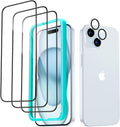 ESR 3+1 Pack for iPhone 15 Plus Screen Protector, 3 Black Edge Tempered-Glass Film and 1 Set Camera Lens Protector, 2.5D Curved Edges, Full-Coverage Military-Grade Protection, Scratch Resistant