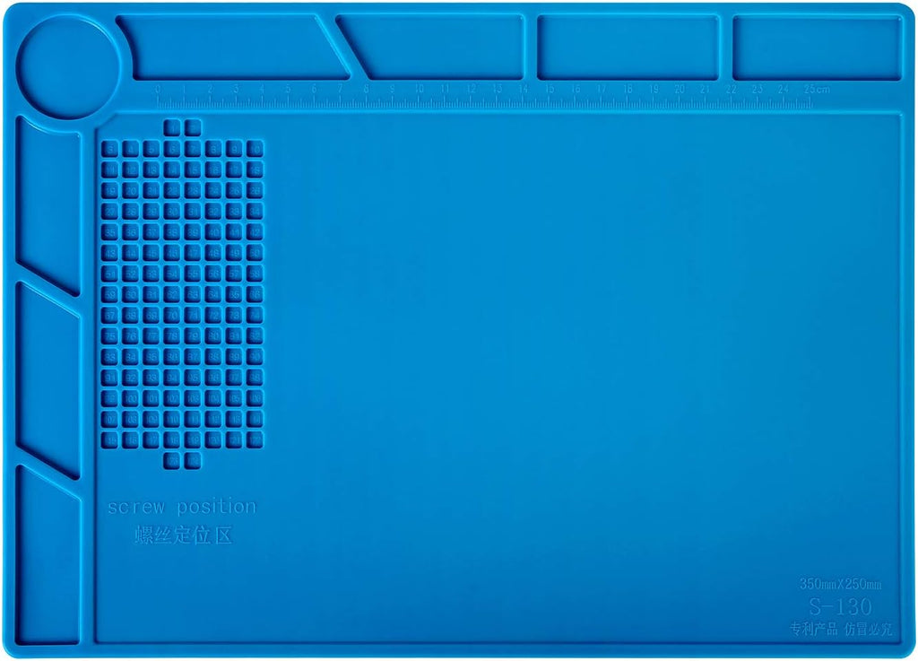 Kaisi S-130 Insulation Silicone Soldering Mat Repair Mat, Heat Resistant Silicone Work Mats 932°F with Scale Ruler and Screw Position for Soldering, CellPhone Electronics Repair, Size: 13.8 x 9.8 inch