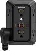USB Wall Charger Power Strip Surge Protector with 4 USB Ports (2 USB C) Plug Extension Multiple Outlets Plug Extension Multi Outlet Plug in Adapter Spaced Outlets for Home Office Travel,White (Black)