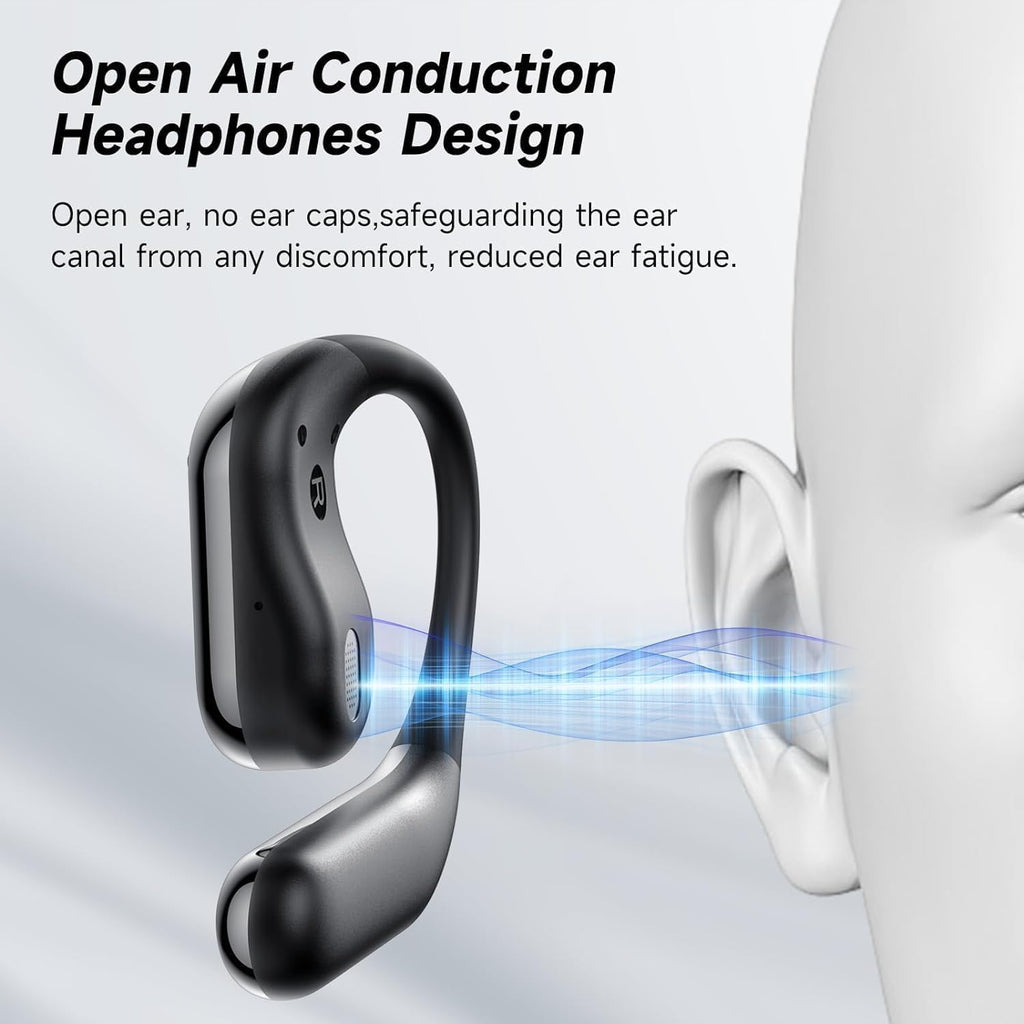 Open Ear Clip Wireless Earbuds Bone Conduction Headphones, Bluetooth 5.4, Open Ear Design, Built-in Mic, IPX7 Waterproof, LED Display Charging Case,Ear Hooks Ear Buds,Design for Running Fitness