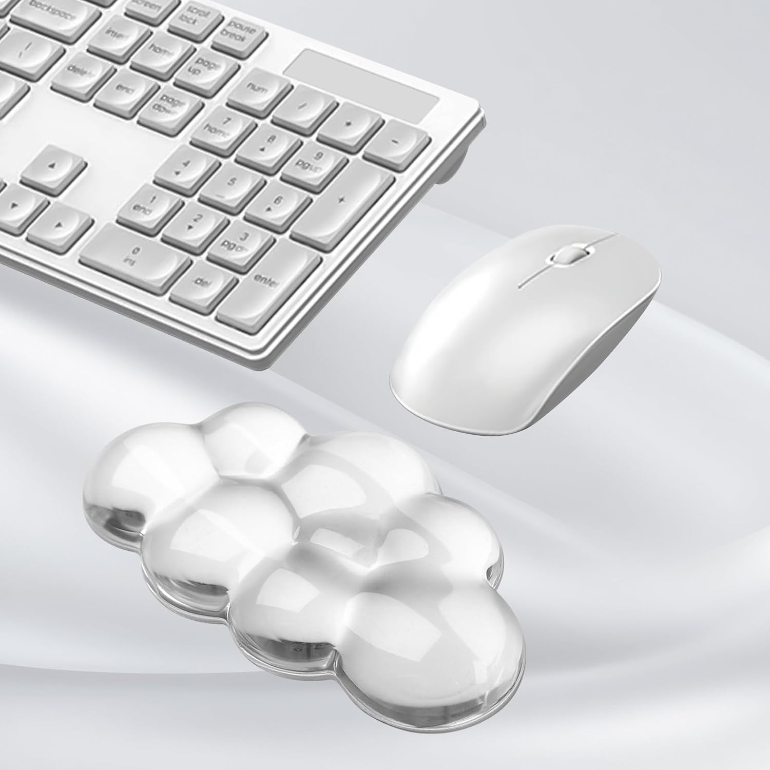 Gel Cloud Mouse Wrist Rest, Cute Wrist Support and Arm Support for Mouse Rest Typing Pain Relief，Suitable for Office/Computer/Laptop/Gaming (Transparent White)