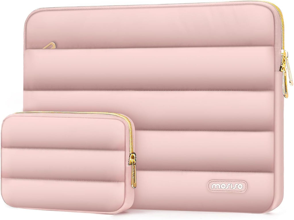 MOSISO 14 inch Laptop Case, 14 inch Puffy Laptop Sleeve Compatible with HP Lenovo Dell ASUS Acer, HP Stream, Dell Latitude, Lenovo IdeaPad, Polyester Horizontal Bag with Small Case, Pink