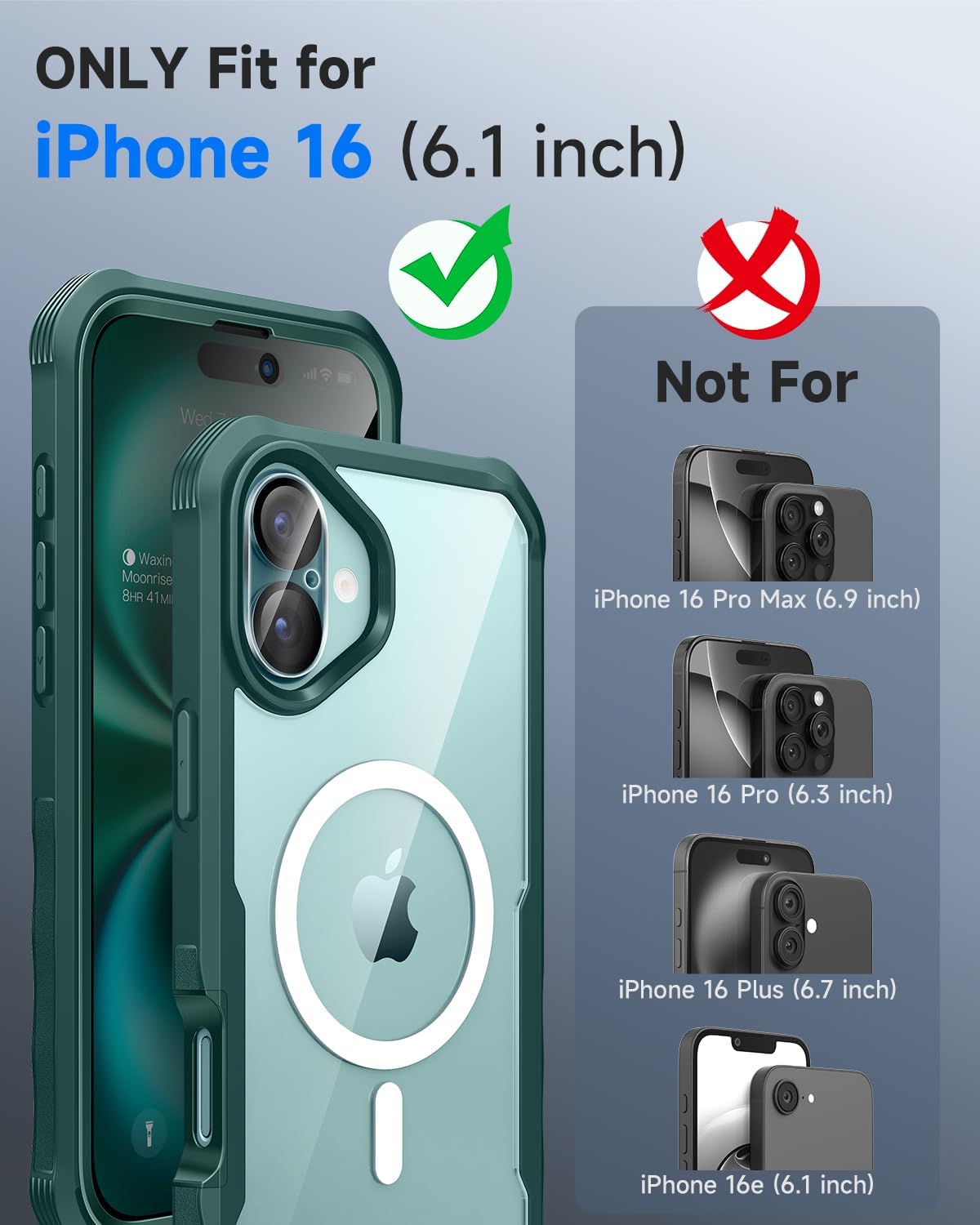 seacosmo for iPhone 16 Case, Full Body Bumper with Built-in 9H Tempered Glass Privacy Screen Protector and Camera Lens Protector, Compatible with MagSafe, Shockproof 16 Phone Case, 6.1", Green