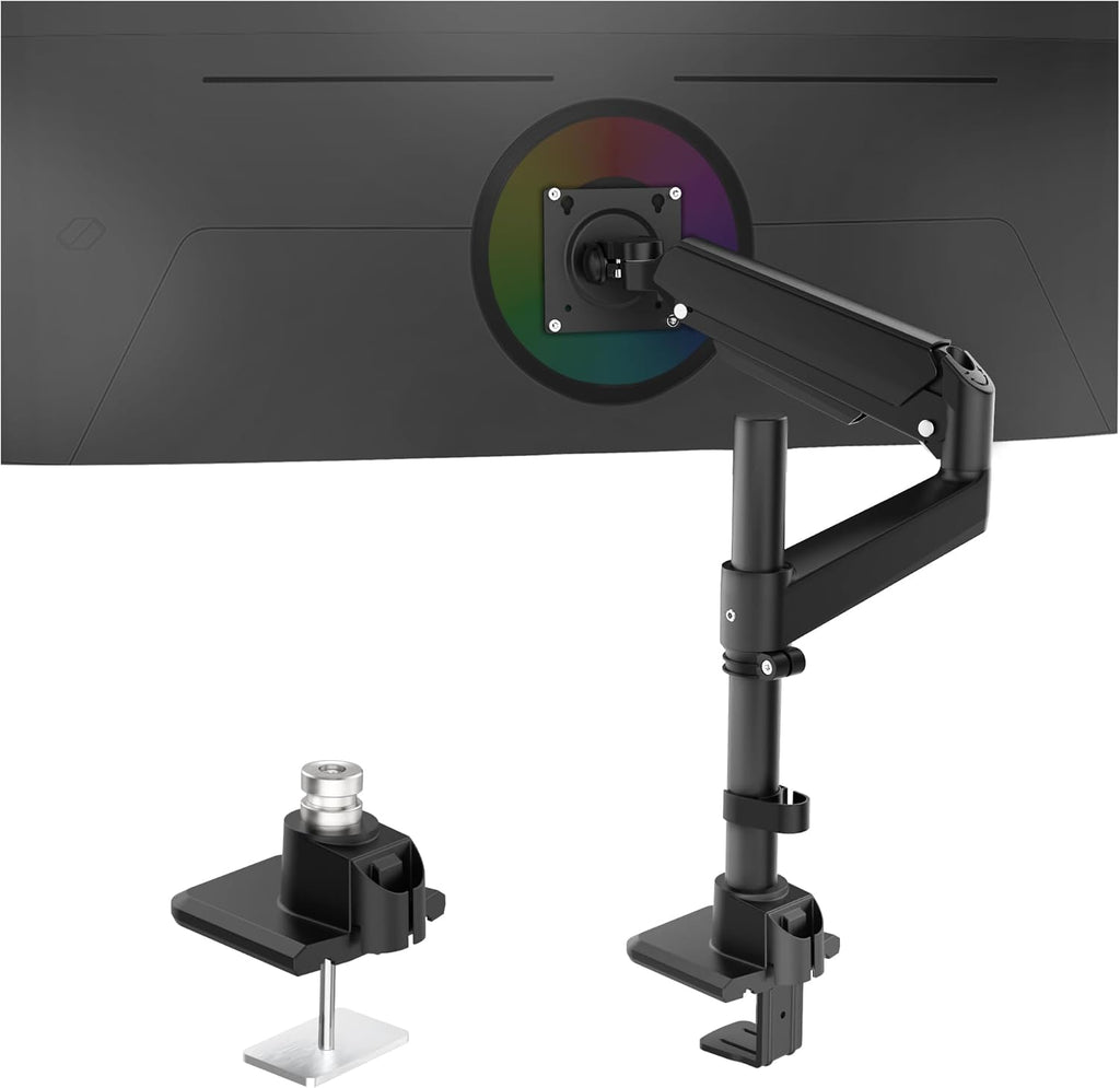 Heavy Duty Monitor Arm for 13-49 Inch Ultrawide Screens, Holds Up to 44lbs, Fully Adjustable Single Monitor Mount, with Clamp & Grommet Base, 75/100mm VESA Desk Mount, Black