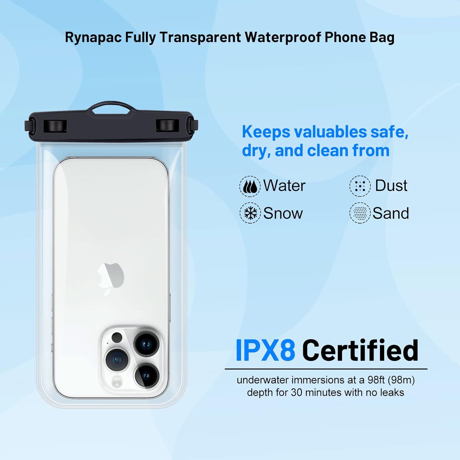 Waterproof Phone Pouch Bag - 8.5in WaterProof Cell Phone Case for Beach Travel Must Haves, Waterproof Phone Holder with Lanyard for iPhone 16 15 Pro Max Galaxy S24 S23 Ultra Pixel 8, Cruise Essentials