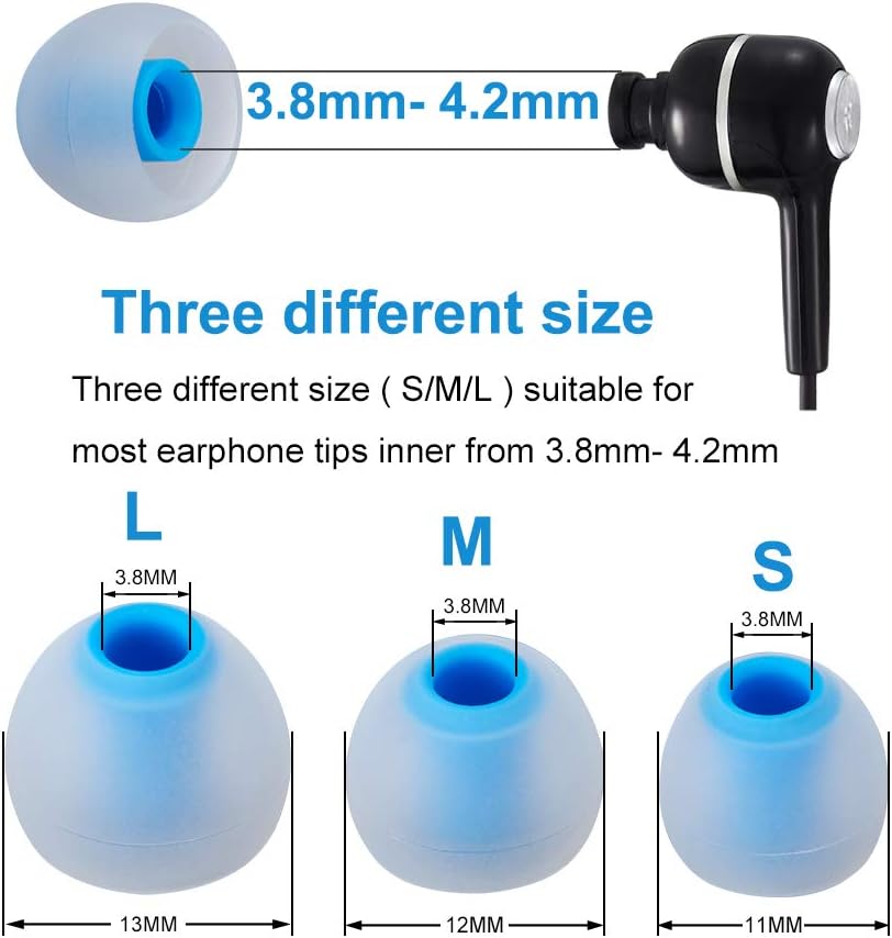 Earbud Tips Soft Silicone Earbuds Replacement Tips Fit for in-Ear Headphones(Inner Hole from 3.8mm - 4.2mm Earphones) 9 Pairs S/M/L