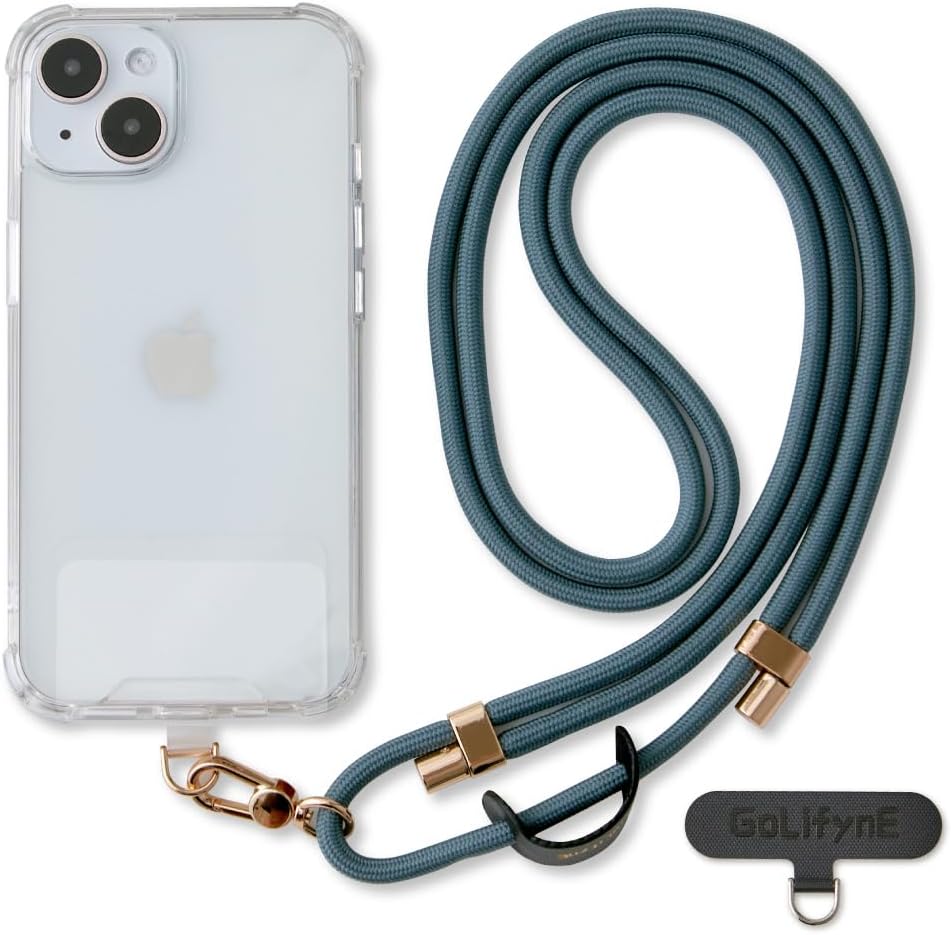 Universal Phone Lanyard, Anti-Theft Crossbody Strap for iPhone 15 Pro Max and Most Smartphones, Adjustable Cell Phone Neck Holder w/ 2 Non-Adhesive Tether Tabs for Men and Women, Teal/Gold
