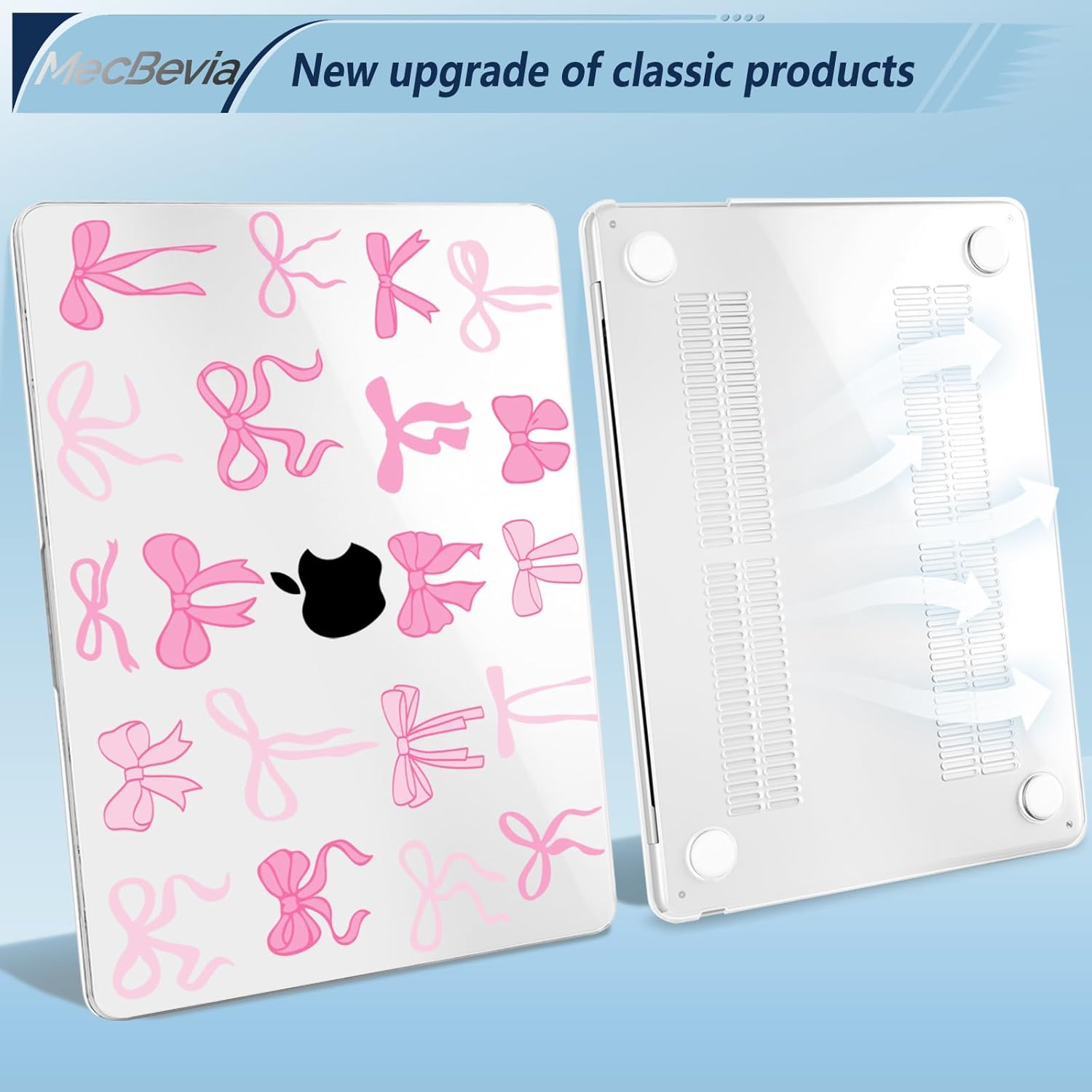 Compatible with MacBook Air 13.6 inch Case, M4 A3240/M3 A3113/M2 A2681 (Released 2025 to 2022), Hard Shell, Keyboard Cover, Screen Protector, Webcam Cover & Type-C Adapter, Pink Bows