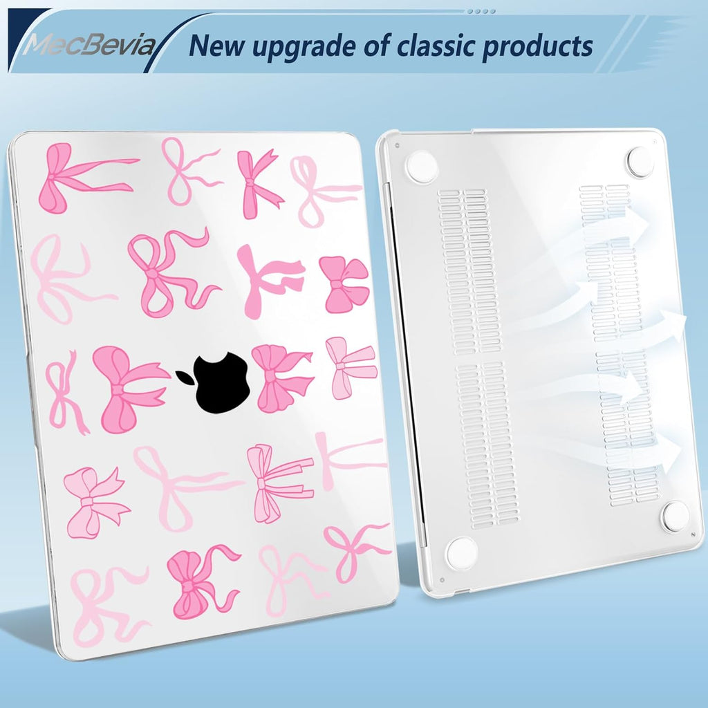 Compatible with MacBook Air 15 inch Case, M4 A3241/M3 A3114/M2 A2941 (Released 2025 to 2023), Hard Shell, Keyboard Cover, Screen Protector, Webcam Cover & Type-C Adapter, Pink Bows