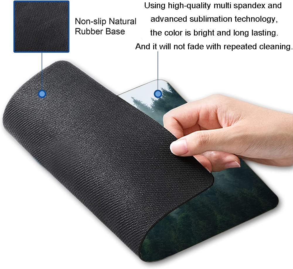 Hokafenle Mouse Pad, Square Personalized Computer Mouse Pads with Natural Design, Washable Mouse Mat, Gaming Office Home Non-Slip Rubber Base Mousepad, Misty Forest