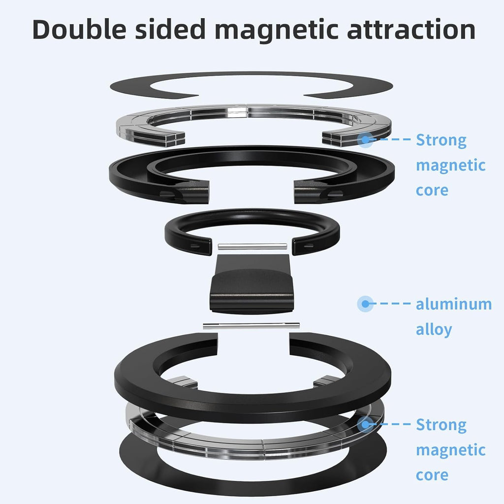 RESPECTED BRO-Magnetic-Phone-Ring-Holder with Dual Rings, Compatible with iPhone 16/15/14/13/12, Multifunctional Stand for Desk,Office,Gym,Kitchen & All Metal Surfaces, Finger Loop Grip (Black)