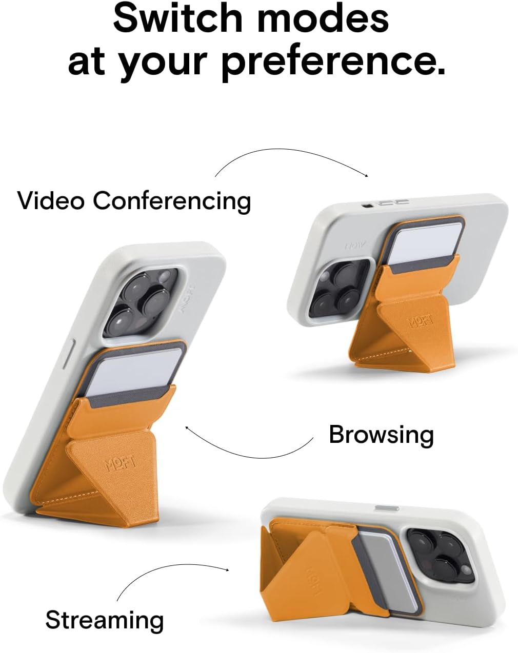 MOFT Magnetic Wallet Stand Compatible with iPhone 16/15/14/13/12 Series, Angle Adjustment MOVAS Phone Stand, Orange