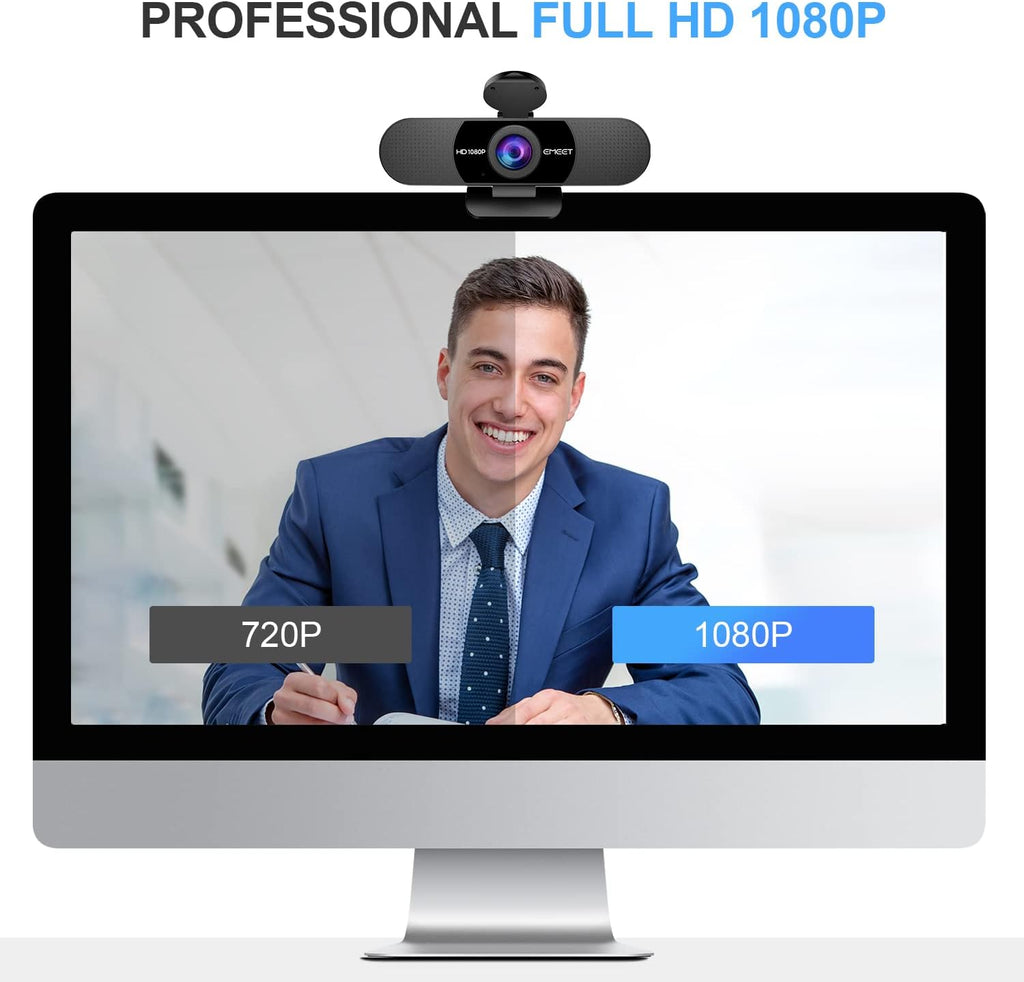 EMEET 1080P Webcam with Microphone, C960 Web Camera, 2 Mics Streaming Webcam, 90°FOV Computer Camera, Plug and Play USB Web Cam for Online Calling/Conferencing, Zoom/Teams/Facetime/YouTube, Laptop/PC