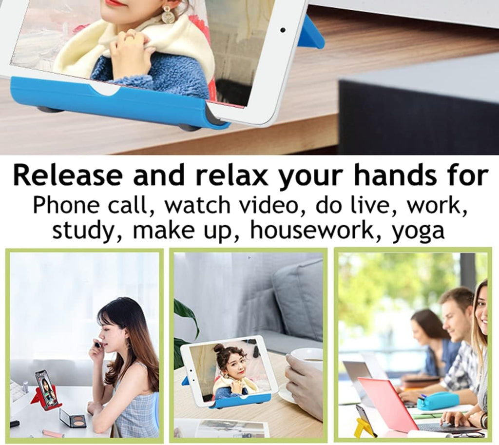 Cell Phone Stand for Desk 2 Pack Mobile Phone Holders Desktop Tablet Stand, Foldable Phone Dock Universal Adjustable Tablet Stand for Desk Compatible with Cell Phone Support (Black+Pink)