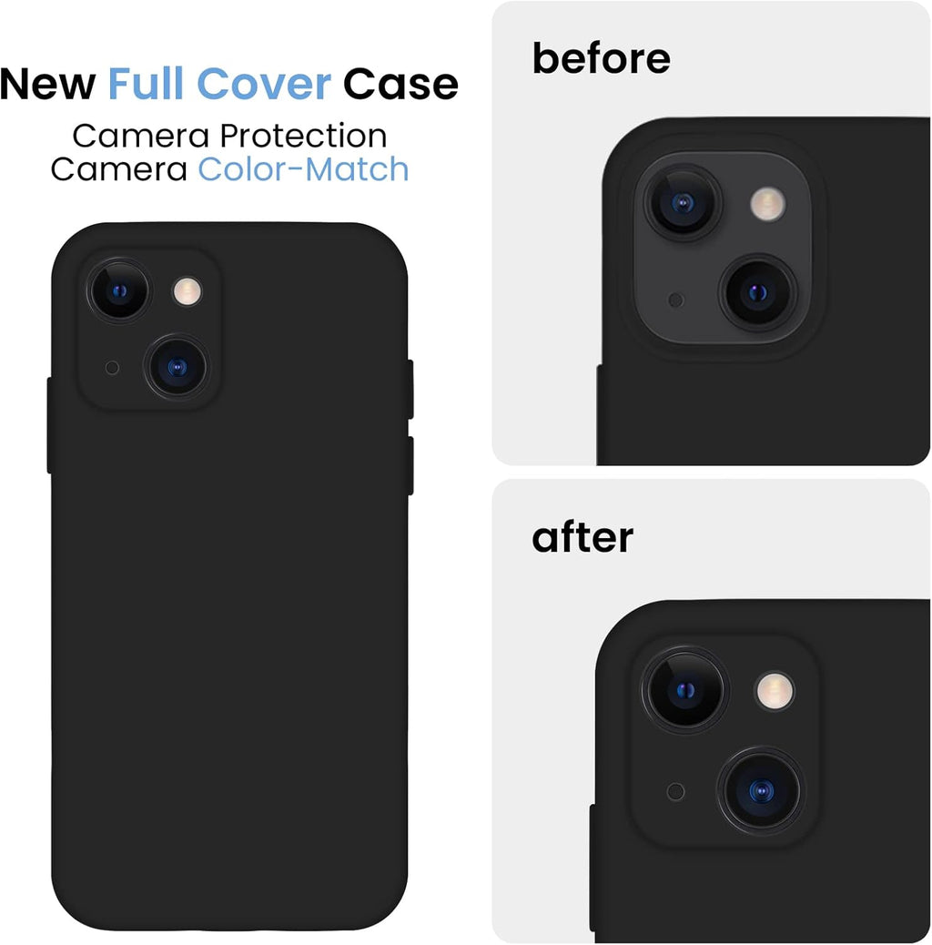 FireNova Designed for iPhone 13 Case, Silicone Upgraded [Camera Protection] Phone Case with [2 Screen Protectors], Soft Anti-Scratch Microfiber Lining Inside, 6.1 inch, Black
