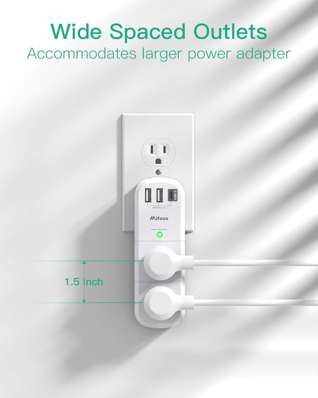 Surge Protector USB Outlet Extender, 6 AC Multi Plug Outlet and 3 USB Ports (1 USB C), 3-Sided Swivel Power Strip Outlet Splitter for Home, Dorm Room Essentials (2 Pack)