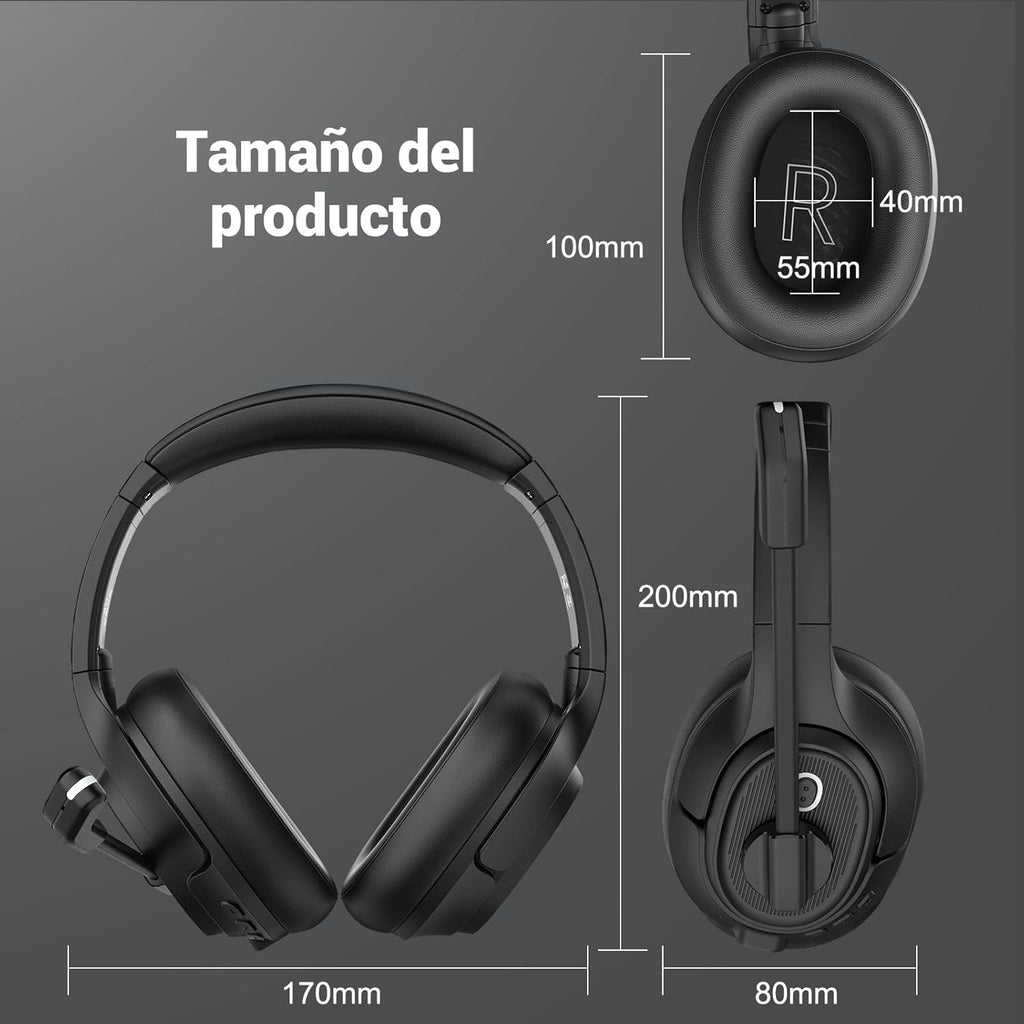 Bluetooth Headset for PC, Wireless Computer Headphone with AI-Powered Environmental Noise Cancelling Microphone & 2.4G USB Dongle, 55H Playtime, Over Ear Comfort Office Headset for Work, Laptop, Zoom