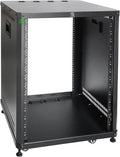 RIVECO 15U Network & Audio Rack with Feet & Wheels, Obtuse Angel Server Rack Cabinet, Rolling Studio Rack Case with Adjustable Depth Rails for 19" Stereo Recording & IT Equipment Mounting 1PCS