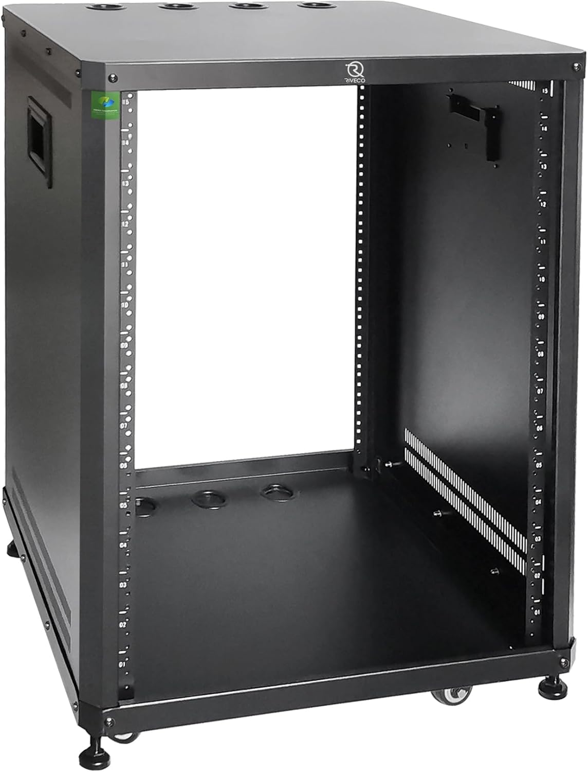 RIVECO 15U Network & Audio Rack with Feet & Wheels, Obtuse Angel Server Rack Cabinet, Rolling Studio Rack Case with Adjustable Depth Rails for 19" Stereo Recording & IT Equipment Mounting 1PCS