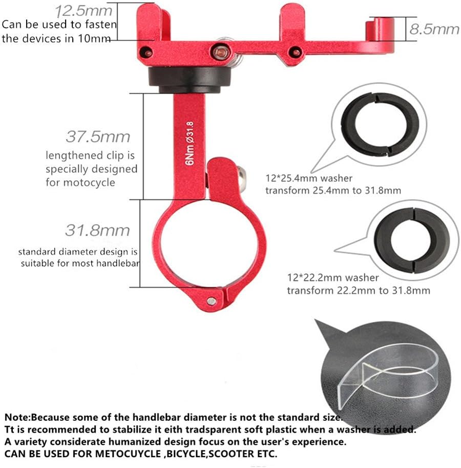 GUB Bicycle & Motorcycle Phone Mount - Aluminum Bike Phone Holder with 360°Rotation Adjustable Handlebar Phone Holder Compatible with iPhone Xs XR 8 Plus,Compatible with Samsung S9 (Plus 6 Black-RED)
