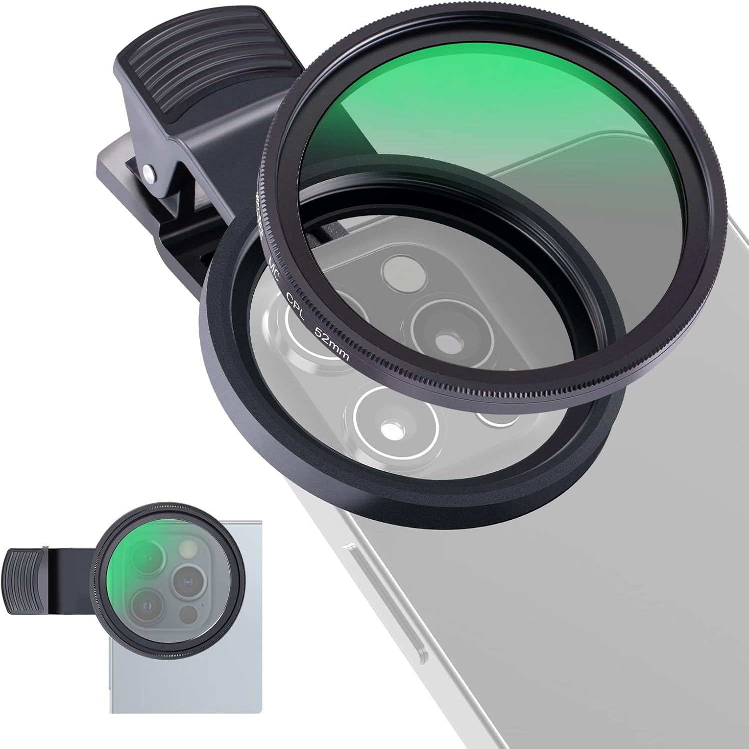 NEEWER 52mm CPL Filter for Phone, Clip On Circular Polarizing Lens Filter with Phone Clip, Storage Case & Cleaning Cloth, Compatible with iPhone Samsung Galaxy Android DSLR Camera, FL-26