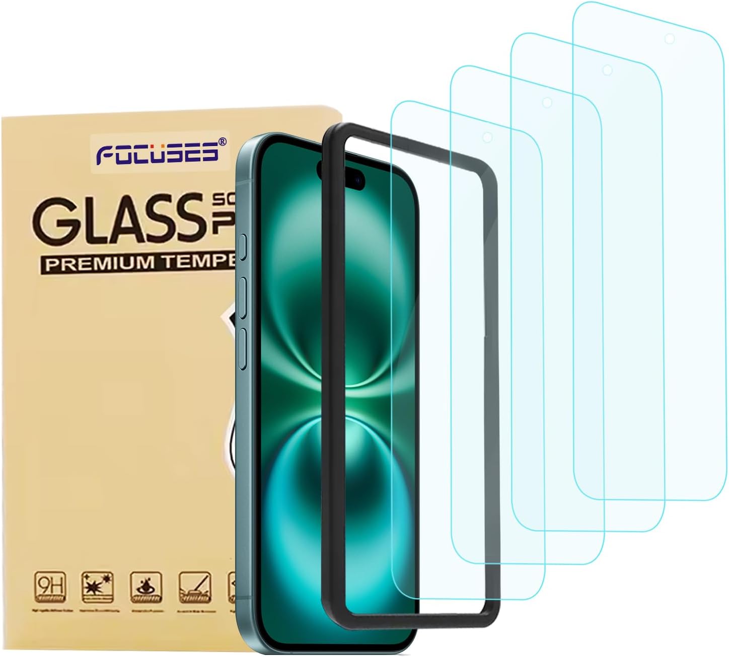 4 Pack Anti Blue Light Screen Protector for iPhone 16,iPhone15 [6.1inch] with Installation Frame,9H+ Anti Blue Light Tempered Glass, Anti-Scratch, Case Friendly