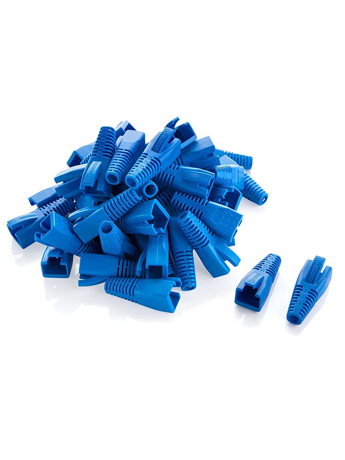 CableCreation RJ45 Ethernet Network Cable Strain Relief Boot 100-Pack Fits CAT5 CAT5E CAT6 CAT6A, RJ45 Color Coded Cable Connector Plug Cover for Various Diameter LAN Cable, Blue