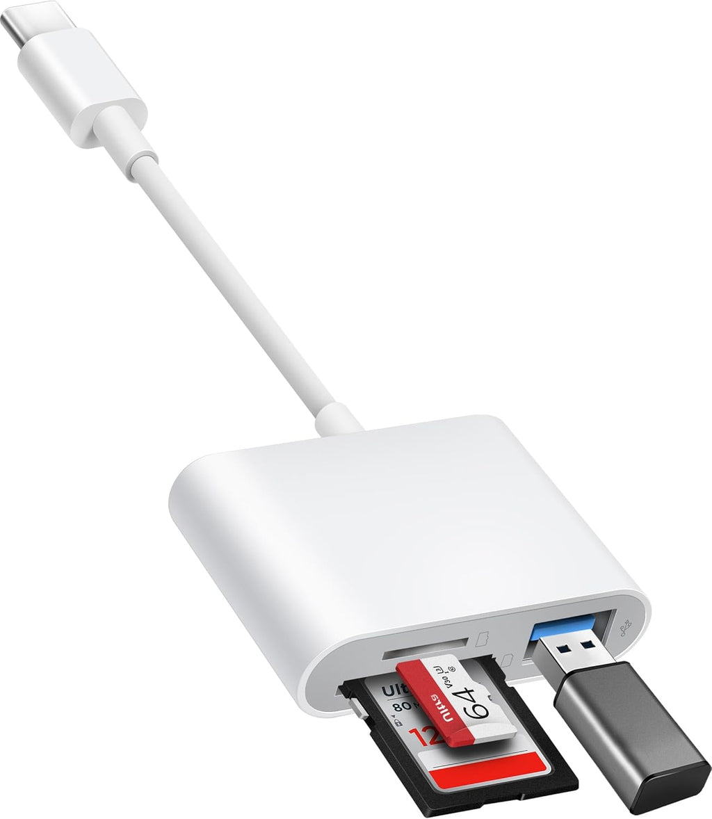 USB C to SD Card Reader, BnmxTek SD Card Adapter with SD MicroSD USB 3 Ports, USBC Memory Card Reader for iPhone 15 16, iPad, Mac, MacBook Pro/Air, Android and More USB-C/Type C Devices